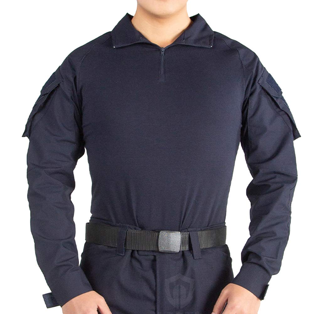 Chemise de Combat Militaire pour Homme avec 1/4 Fermeture, Slim Fit Chemise Tactique en Coton à Manches Longues avec Poches, Camouflage Airsoft T Shirt Sportswear