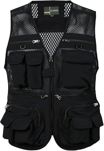 Mens Fishing Hunting Vest Outdoor Travel Utility Tactical Vest Work Jacket Multi Pocket