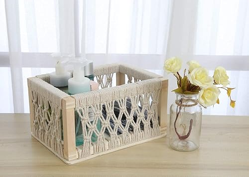 Miniatura 8 de Macrame Baskets for Storage Set of 3, White Decorative Storage Bin for Living Room, Perfect Pampas Grass Holder