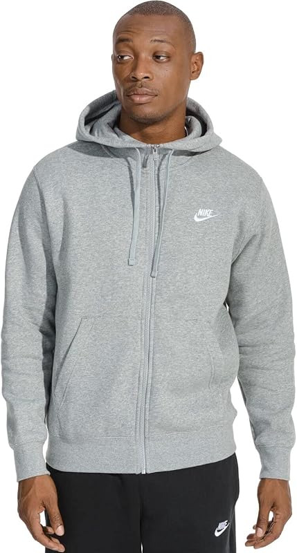 Nike Men's Sportswear Club Fleece Full Zip Hoodie, Fleece Zip-Up Hoodie Men, Dark Grey Heather/Mattelic Silver/White, L image 7