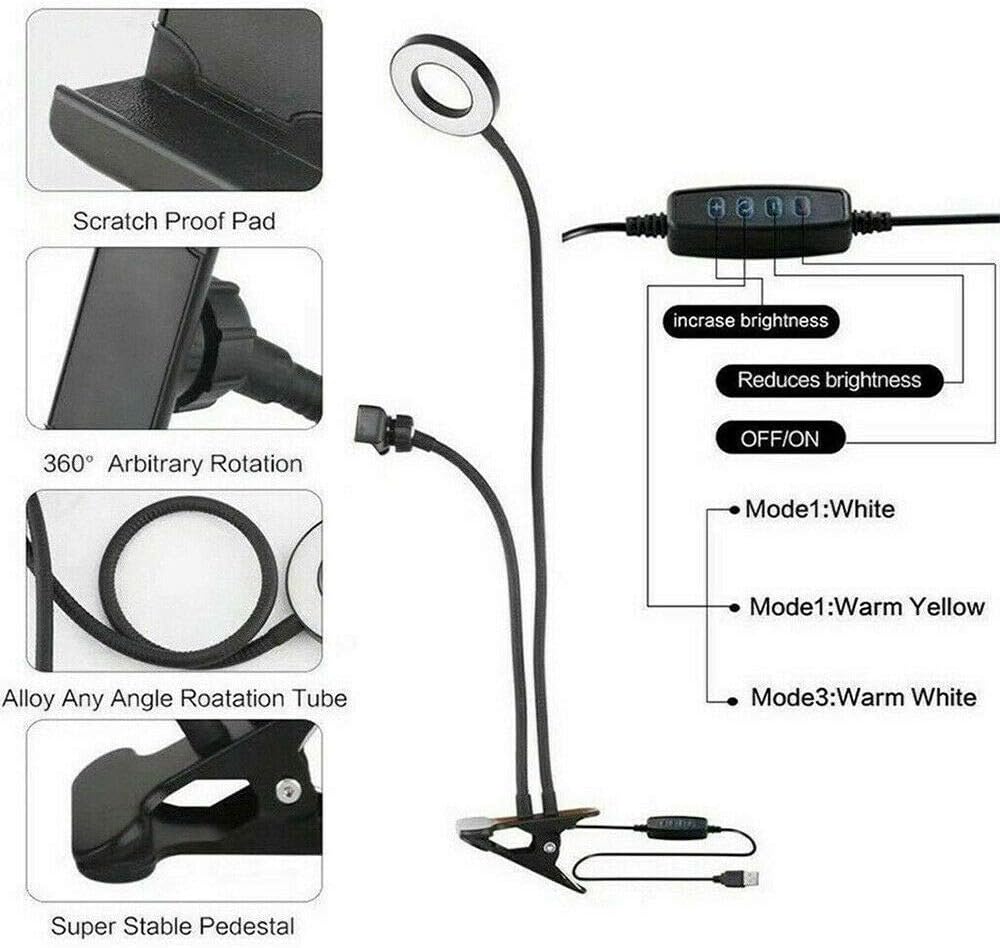 Universal Selfie Ring Light with Flexible Mobile Phone Holder Lazy Bracket Desk Lamp LED Light for Live Stream Office Kitchen
