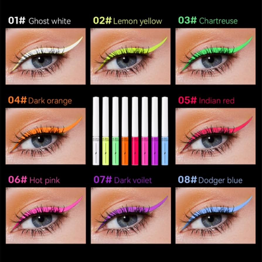 Amazon | 蛍光液体アイライナー、8色レインボーネオンアイ