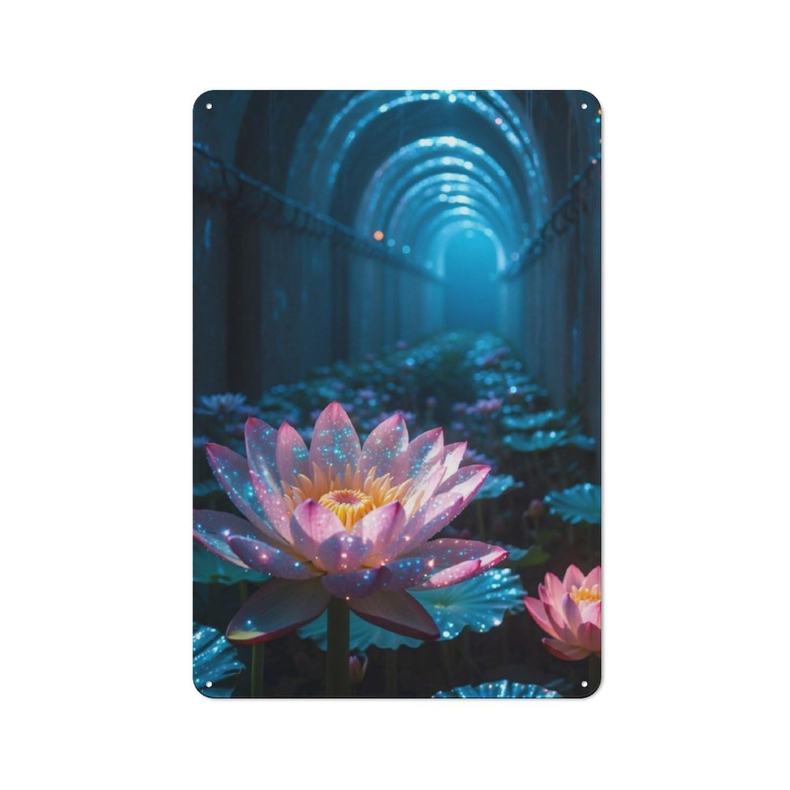 Junmoney Glowing Lotus In A Tunnel Tin Wall Plaque 30X20cm With For Bar Or Restaurant, Suited To Bar Decor Enthusiasts