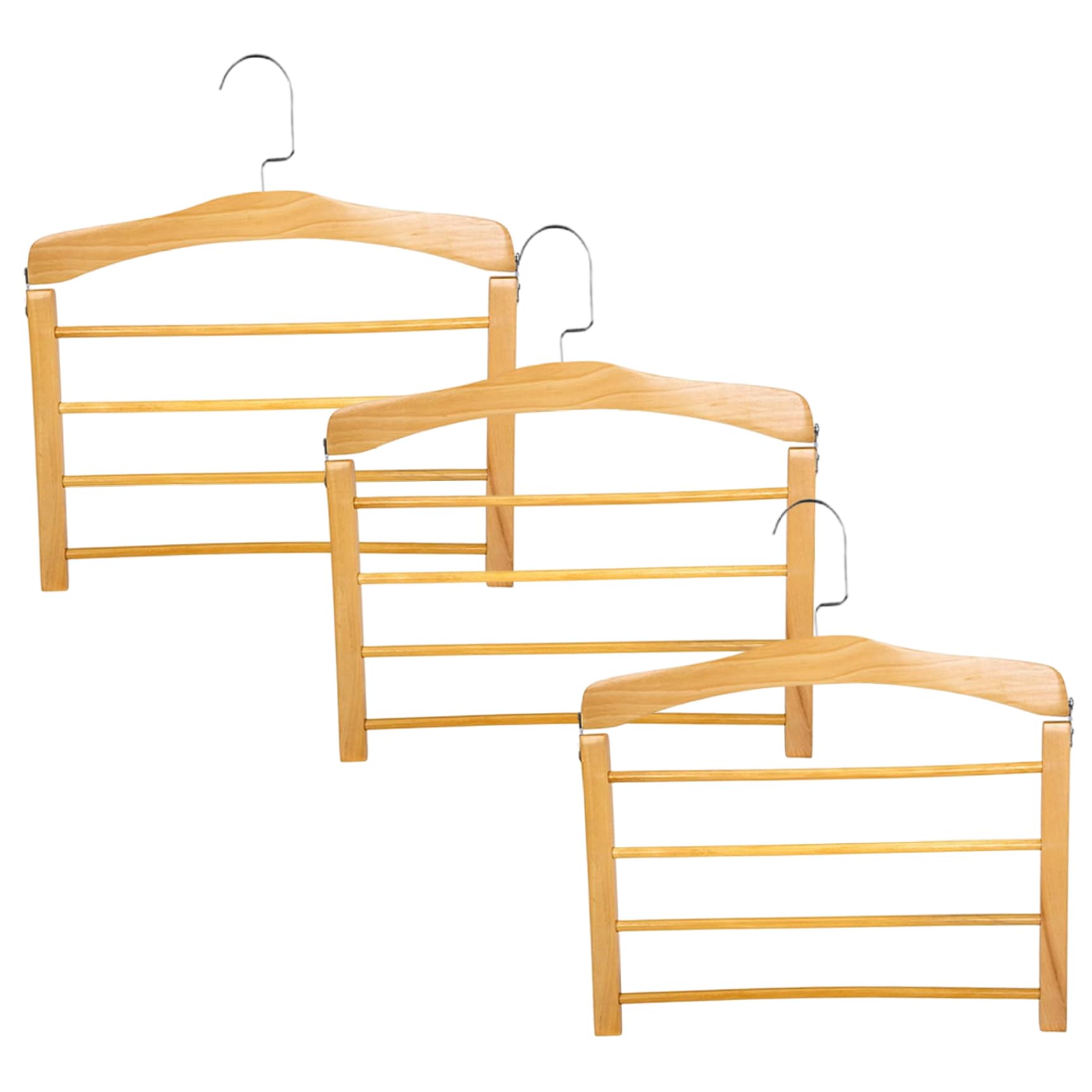 3 perchas de madera para pantalones con 4 niveles y ganchos giratorios, antideslizante, ahorra espacio, para pantalones, pantalones y bufandas, alta capacidad de carga