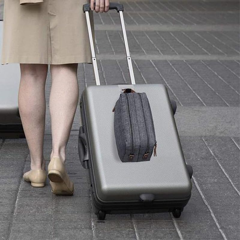 Beauty Case Casual in Tela con Manico in Pelle, Borsa da Viaggio per Uomo, da Bagno e da rasatura, Organizer Impermeabile per Articoli da Toilette da Donna.
