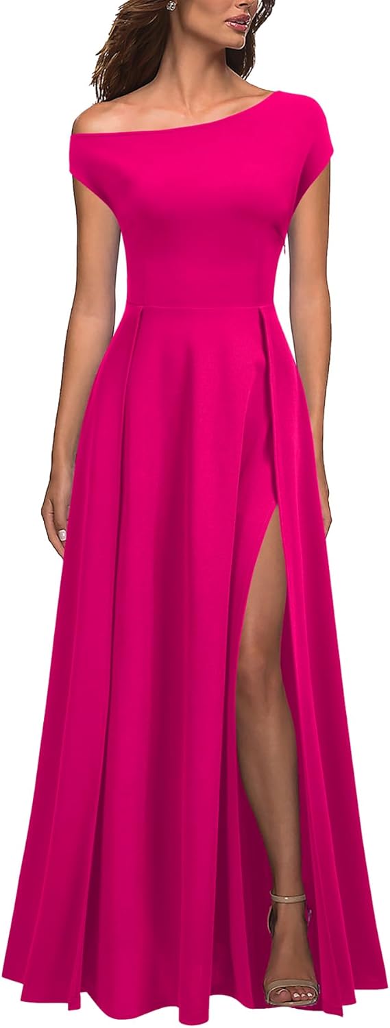 MUSHARE Women's One Shoulder Formal Dress Sexy Split Party Long Cocktail Dresses