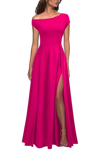 MUSHARE Women's One Shoulder Formal Dress Sexy Split Party Long
