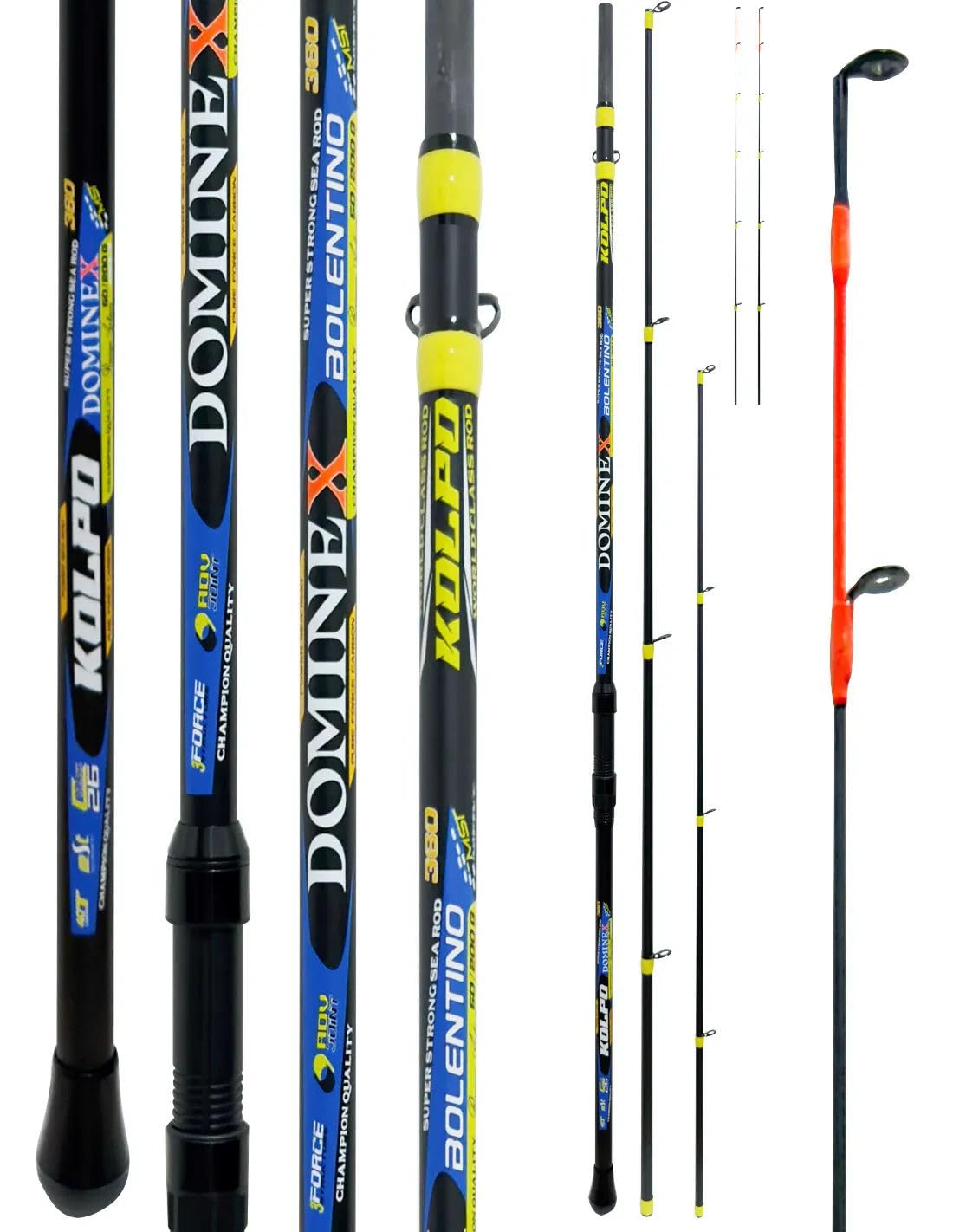 Kolpo Dominex Canna da Bolentino a 3 Sezioni con 2 Vette Intercambiabili per Pesca da Barca