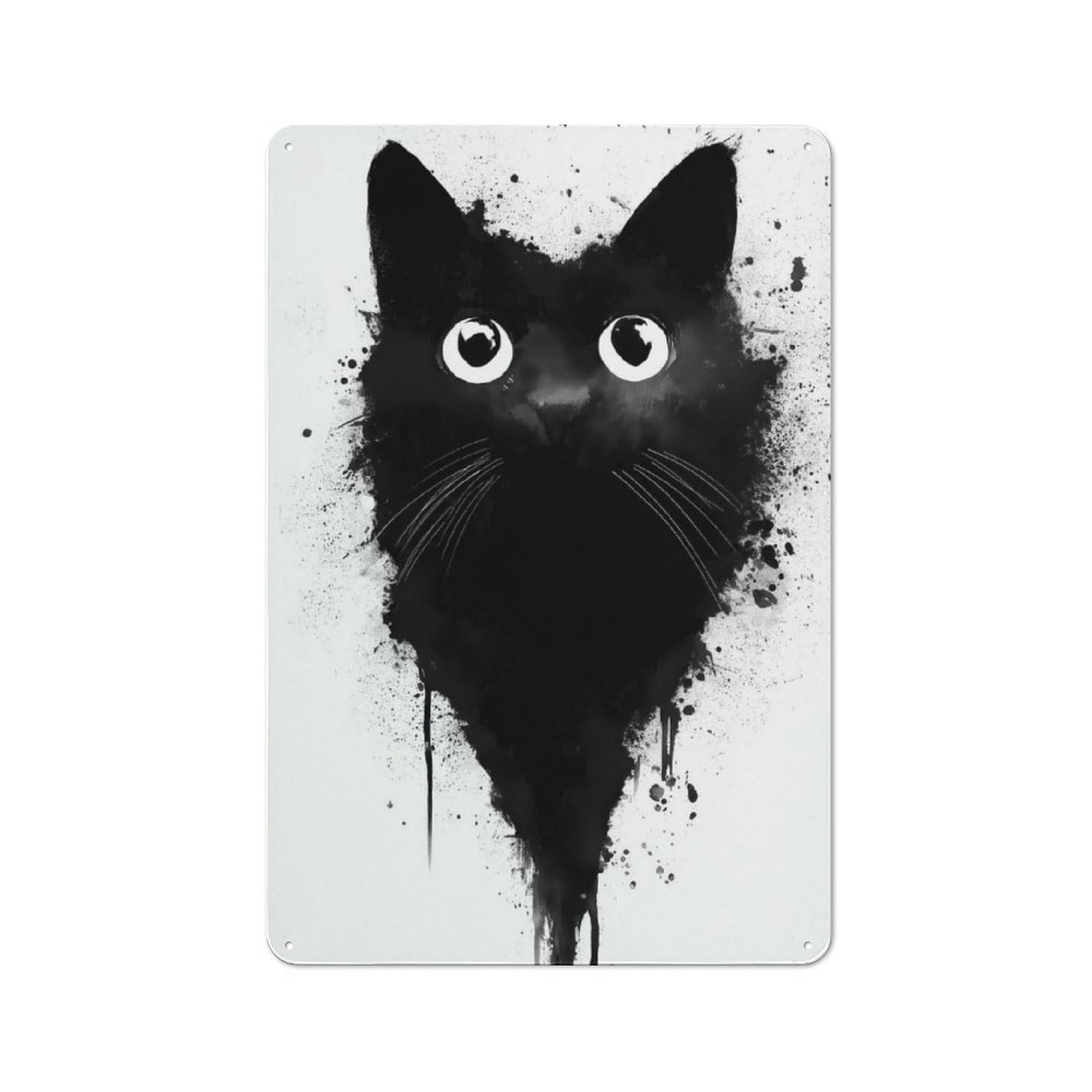 Junmoney Style-21 Modern Vintage Black Cat Ink Splatter Office Metal Sign 30X20cm, Creative Space Decor For Hobby Room, Office, Lounge Or Living Room