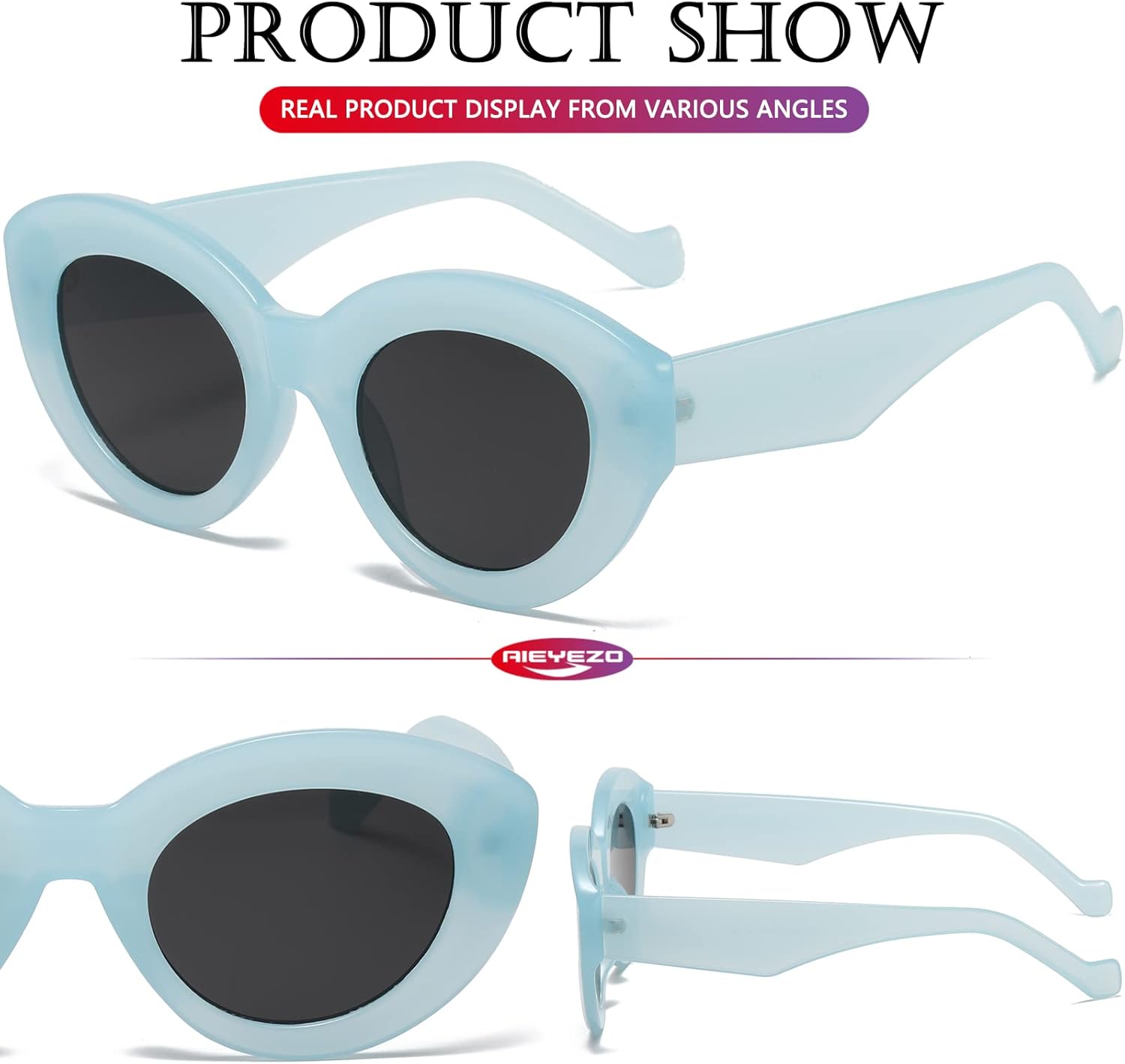 AIEYEZO Oversized Cat Eye Sunglasses for Women Cute Oval Thick Frame Cateye Sun Glasses Chic Retro Style Shades - Image 5