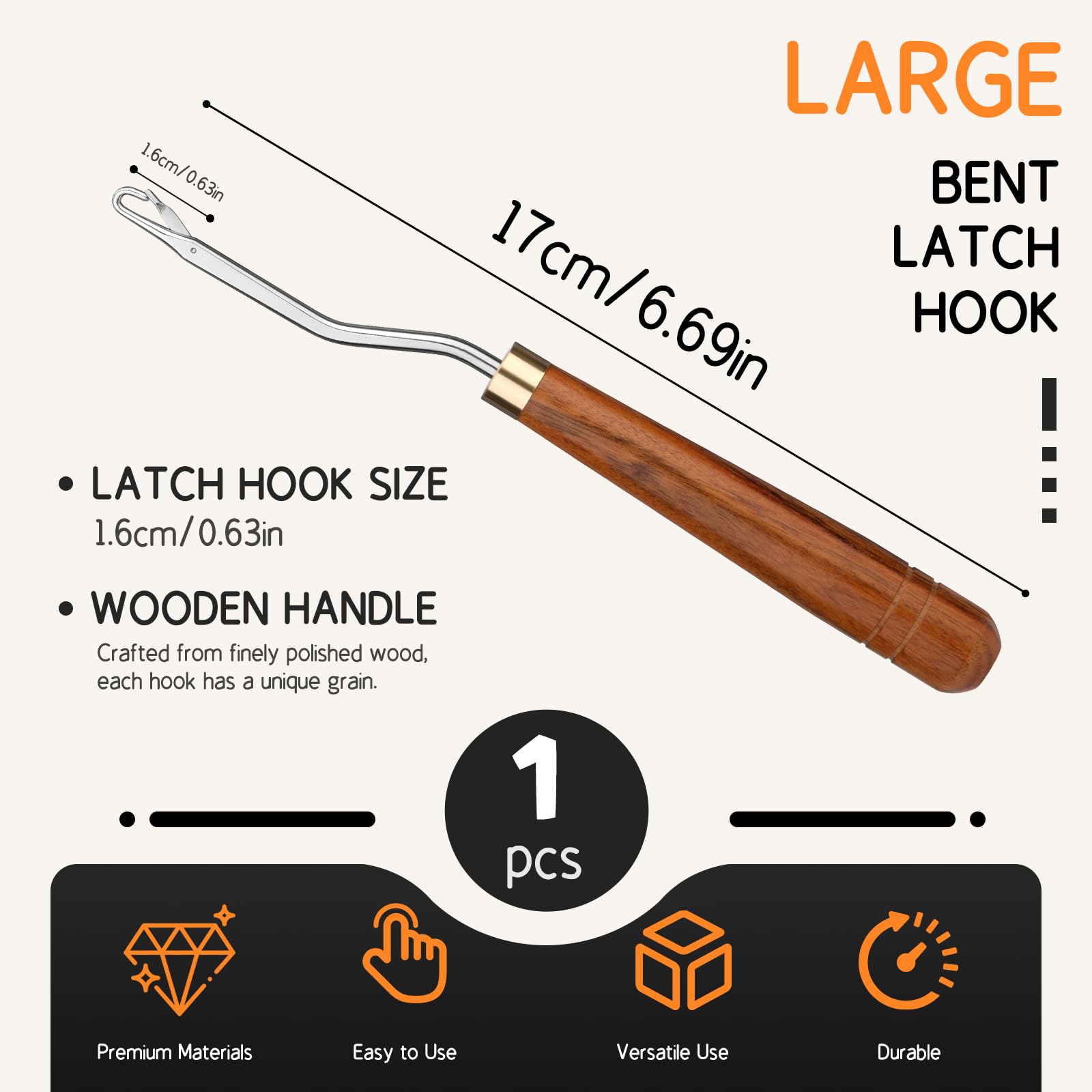 Giwrmu Latch Hook Tool, Wooden Bent Latch Hooks, Large Latch Hook Crochet Needle for Micro Braids, Hair Extension and Carpet Craft - 3