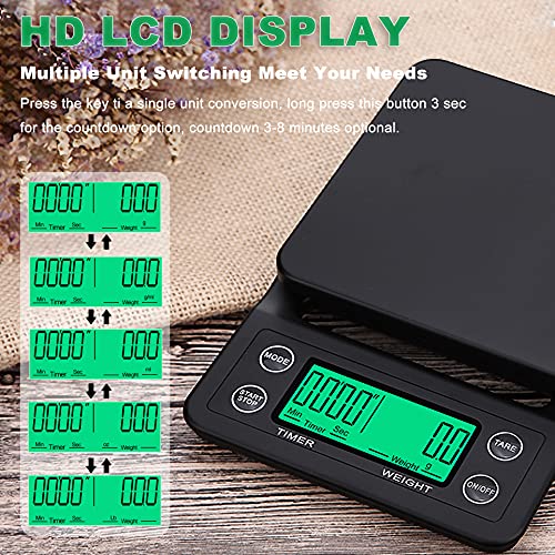 Ataller Digital Coffee Scale With Timer And Tare Function 0.1G, Multifunctional Kitchen Scales Food Scales 6.6Lb/3Kg, Lcd W/Blue Backlit, 2 X Aaa Batteries Included (Black) #TOP5