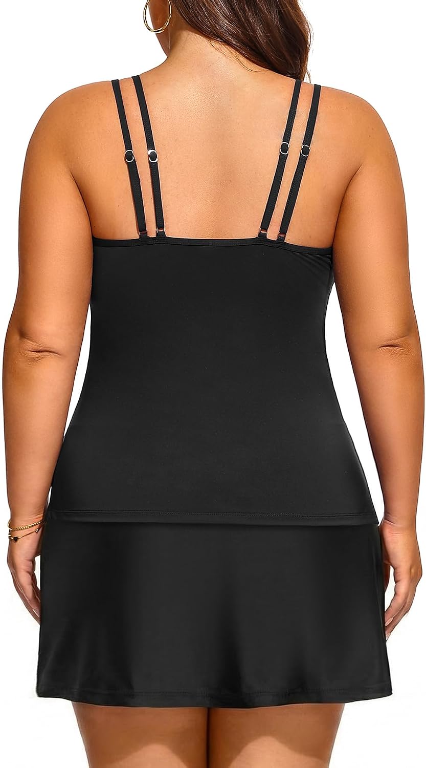 Tempt Me Women Plus Size Tankini with Swim Skirt - Tummy Control Two Piece Swimsuits Scoop Neck Bathing Suits