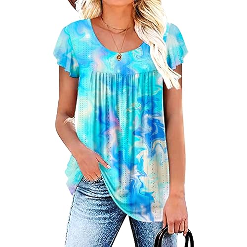 Women's Summer Short Sleeve Tunic Plus size ladies shirts Floral Blouse Loose Flowy Tops for Leggings M-4XL
