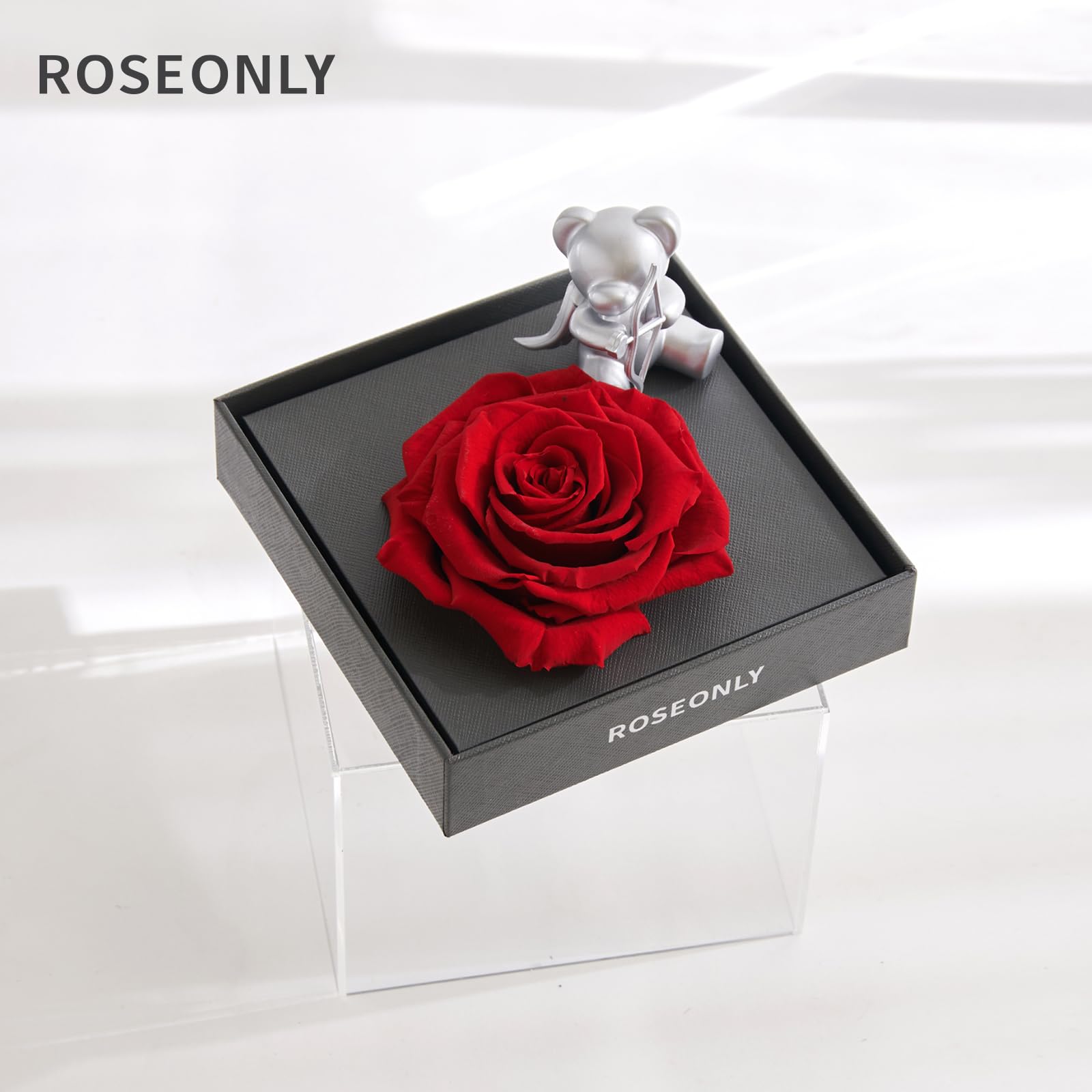 Ewige Rose Mit Amor In Acrylbox – Echte Konservierte Rose, Perfekt Als Geschenk Für Sie