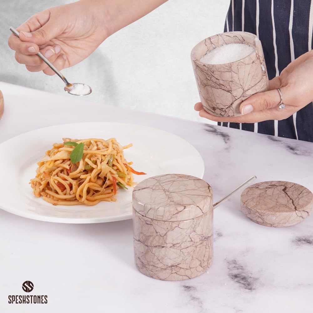 Marble Salt Cellar with Lid and Spoon Set of 2, Marinara image 3