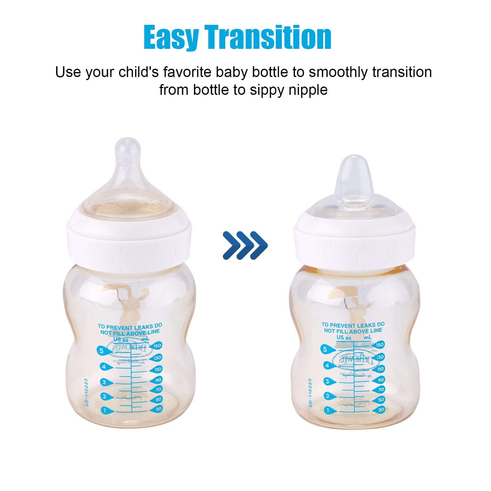 6pcs Wide-Neck Nipple for Dr. Brown's, 100% Soft Silicone Baby Bottle Teat Sippy Straw Spout Nipple Replacement Accessories BPA-Free Compatible with Dr. Brown's Wide-Neck Bottle