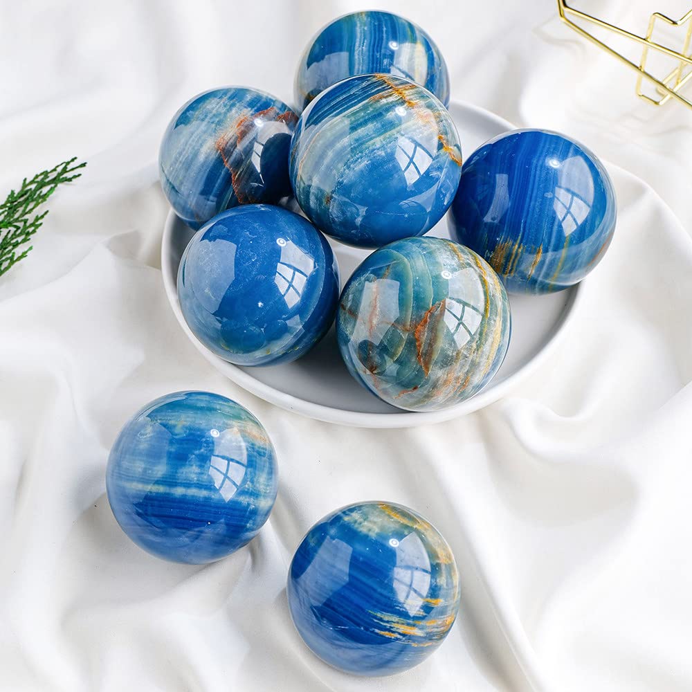 Amazon.co.jp: 1PC ブルーオニキス方解石天然水晶クォーツボール球石