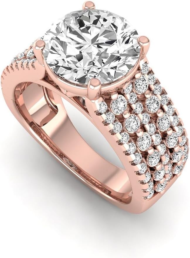 14K Gold IGI Certified 3.77 Carat Lab Grown Diamond Classic Triple Row Round Halo Engagement Ring (3.0 Ct, E, VVS2)