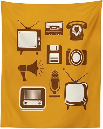 Miniatura 1 de Ambesonne TV Show Tapestry Twin Size, Retro Electronic Media Megaphone Radio Telephone Cassette, Wall Hanging Bedspread Bed Cover Wall Decor, 68" X