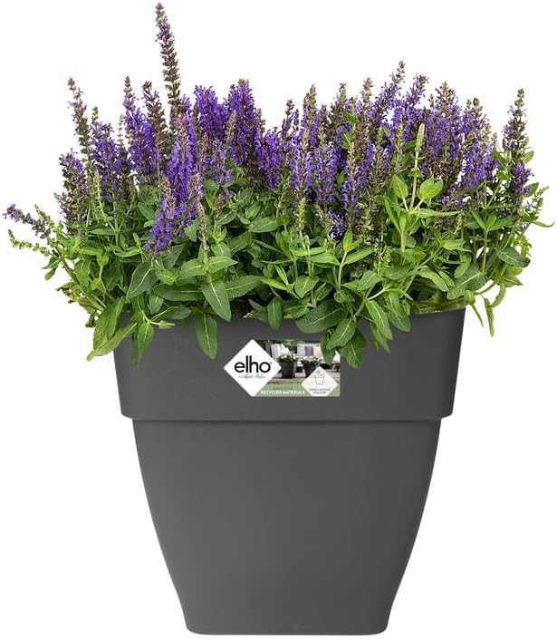 Elho Vibia Campana Square 36 - Flower Pot - Anthracite - Outdoor - Ø 36.424 x H 35.628 - Made with Recycled Materials