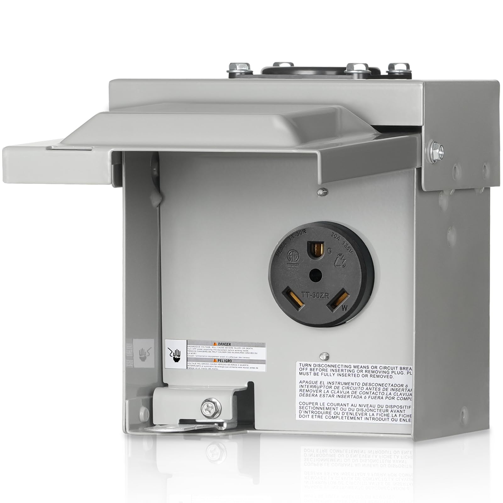 30 Amp RV Power Outlet Box, 125V NEMA TT-30R RV Outlet, Weatherproof Outdoor Electrical Box with Receptacle Panel, Enclosed Lockable Power Box for RV Camper Trailer, ETL Listed H02OB06