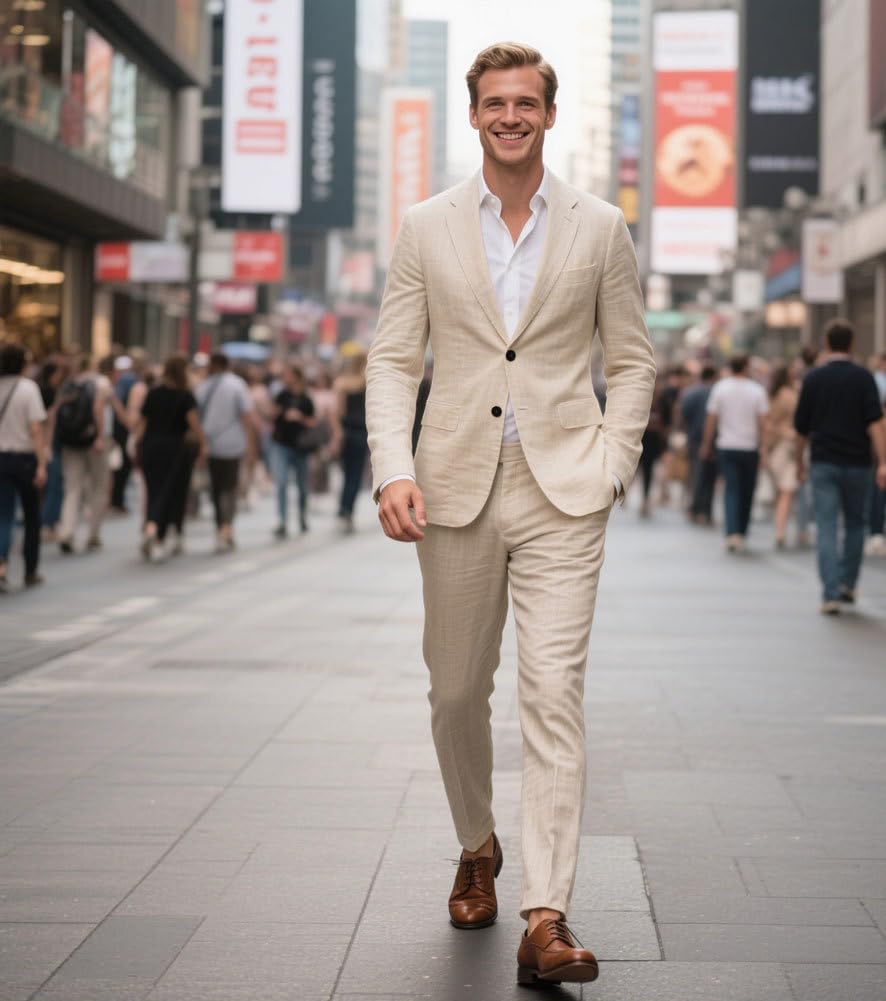 Abito da uomo in lino 2 pezzi con risvolto tacca per matrimonio estivo smoking leggero Prom Party Suit