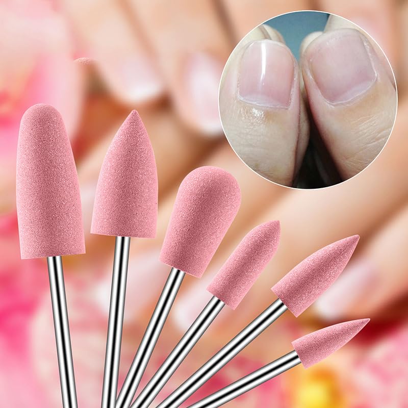 Miniatura 5 de Juego de brocas de uñas, 6 brocas de goma para pulir, pedicura de manicura de 332 pulgadas, broca de silicona, adecuada para pulir y pulir uñas
