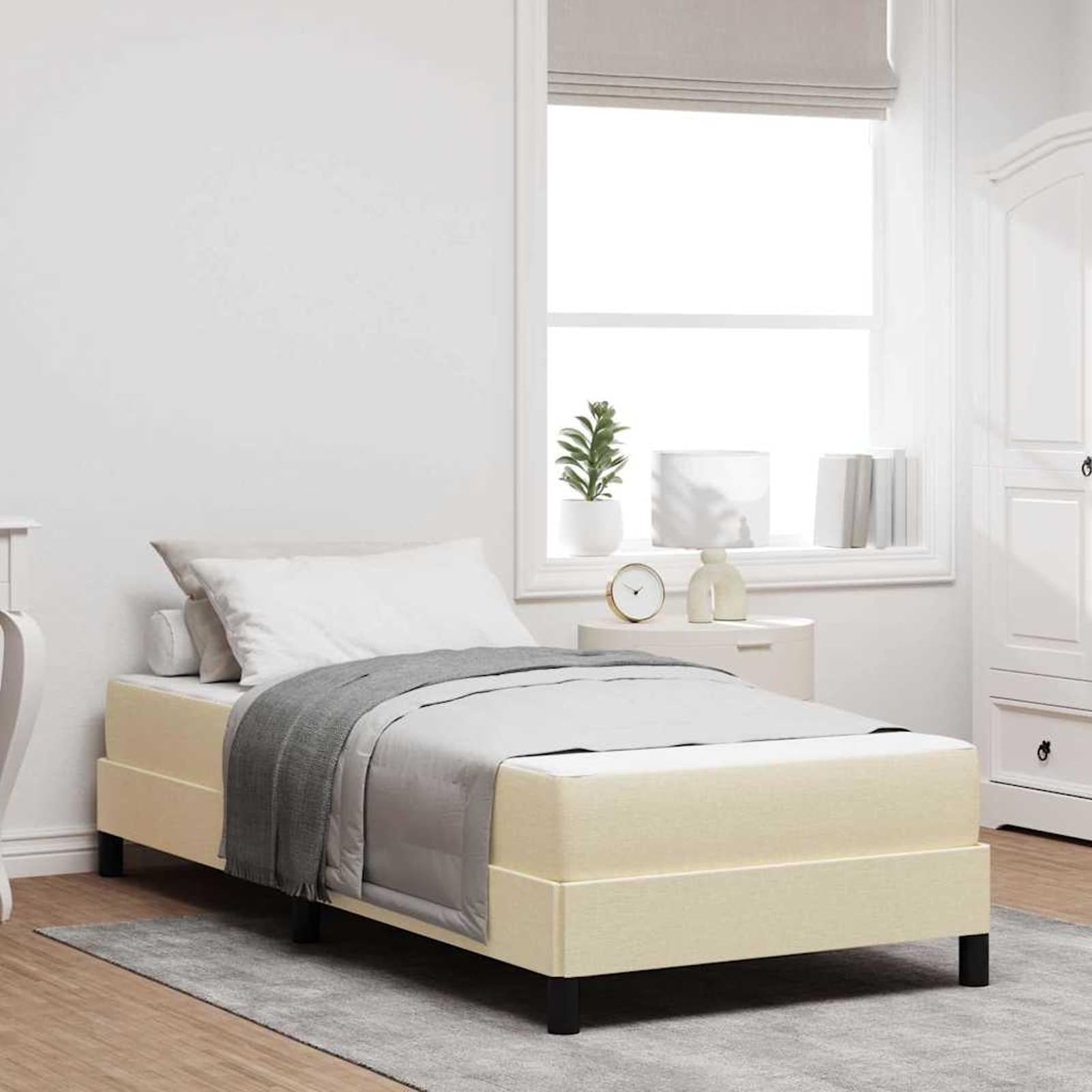 Cama con somier de diseño minimalista para dormitorios modernos - Tela transpirable y estructura de madera - 203 x 100 x 45 cm - Para individuales y parejas