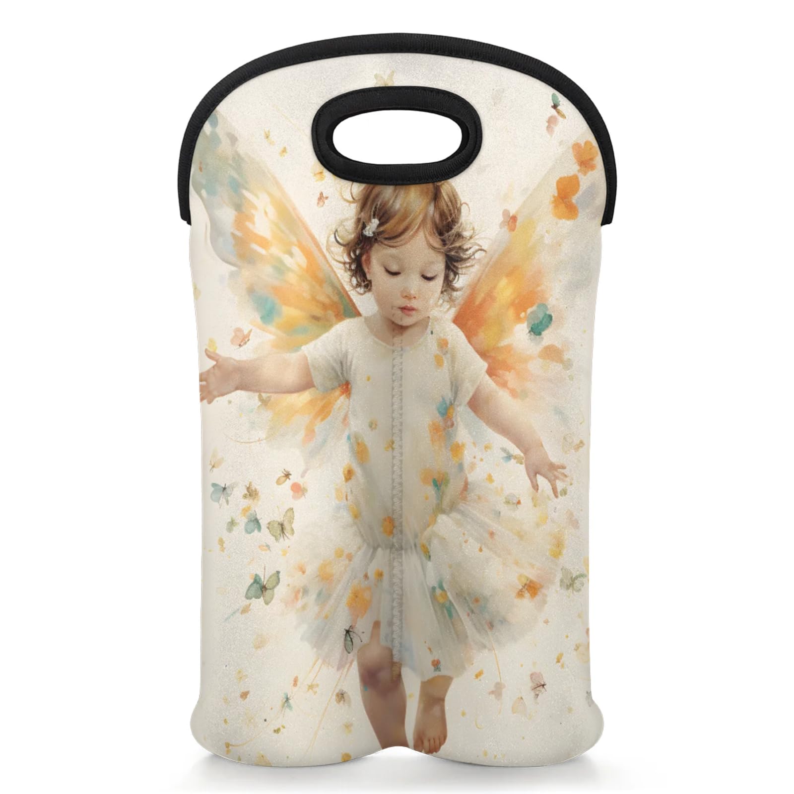GzLeyigou 2 Bottles Little Angel Wine Bag Sleeve Totes Neoprene Protective Wine Carrier Bag for Wine,Water, Champagne, Beer, Baby Bottles,Gift 14.5 x 10 Inches