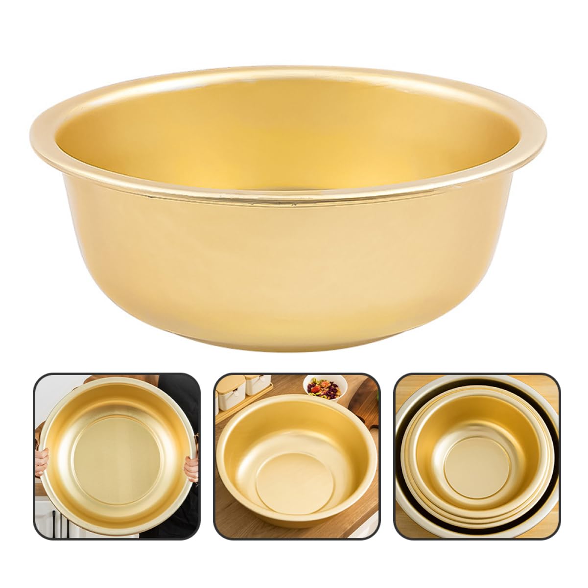 iplusmile Tazón Grande de Aluminio Dorado para Sopa Capacidad Amplia, Diseño Redondo y Seguro, Adecuado para Cocina y Lavado de Arroz