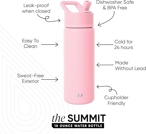 Miniatura 2 de Simple Modern botella de agua reutilizable con tapa con pajilla, para niños, termo metálico de acero inoxidable con aislamiento al vacío, para la