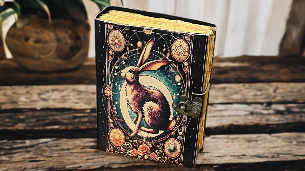 The Easter Rabbit Grimoire – Handmade Leather Journal, Blank Spell Book of Shadows, Vintage Junk Journal, Gothic Notebook, 200 Deckle Edge Pages – Gifts for Him & Her – Bunny Fat Witchcraft Journal      Unknown Binding – April 18, 2025