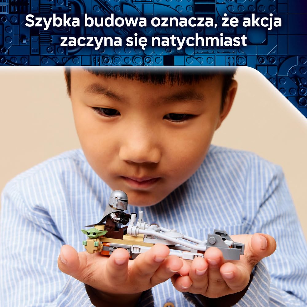 LEGO Star Wars Śmigacz Mandalorianina i Grogu, zabawka dla dziecka, zestaw z pojazdem i dwiema postaciami z serii Gwiezdne Wojny, pomysł na prezent dla 6-latka, klocki dla chłopca i dziewczynki 75436