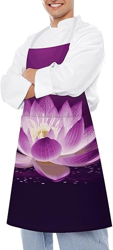 Miniatura 4 de MUSM Lotus Flower Purple ApronClassic Vintage Funny with Pockets Aprons,Adjustable Bib Waterdrop Resistant for Kitchen Cooking Restaurant BBQ