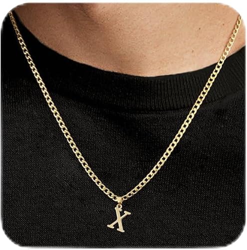 JIKASI Initial A-Z Letter Pendant Necklace for Men 18K Gold Plated Capital Initi