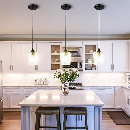 Miniatura 5 de Hamilyeah Luces colgantes negras y doradas iluminación colgante de cristal para isla de cocina lámpara colgante industrial para sala de estar