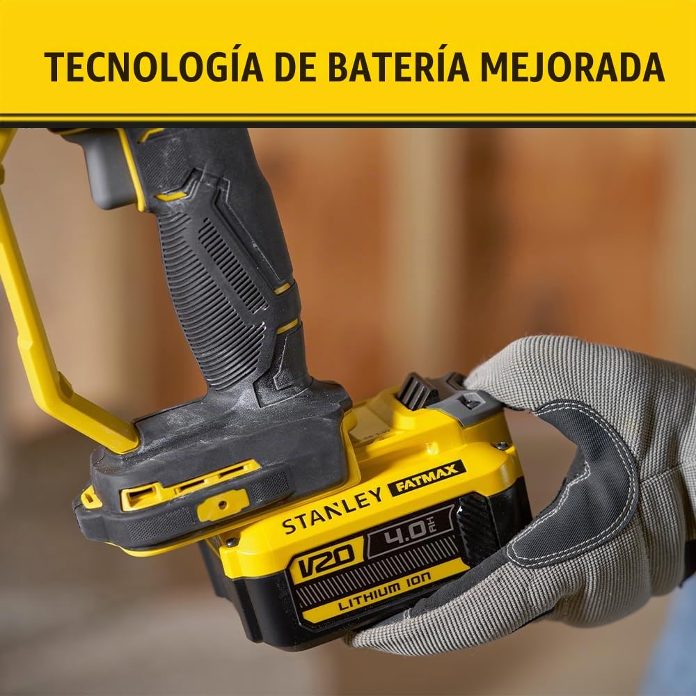 STANLEY FATMAX Mini Amoladora V20 Litio 18V, disco de 125mm, diseño compacto y ergonómico, velocidad 9000 rpm, empuñadura lateral 3 posiciones, sin cargador ni batería, SFMCG400B-XJ