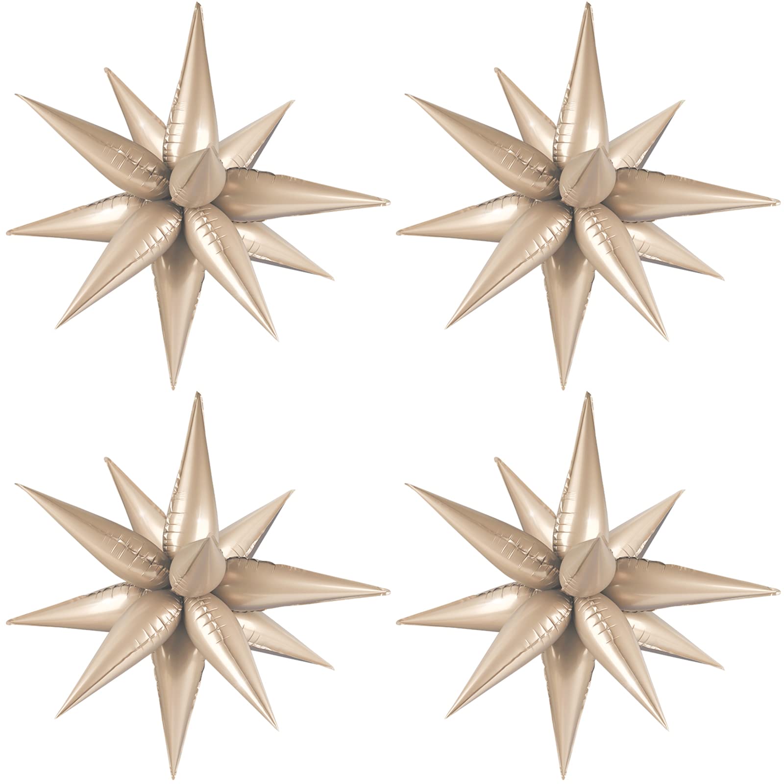 Moukiween 60 PCS Caramel Star Balloons, 12 Point cone Explosion Star Foil Balloons for Birthday, Baby Shower, Bridal Shower, Wedding, Festivals
