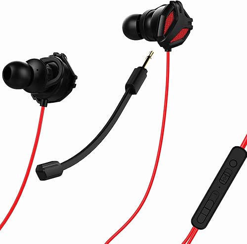 SOUND PANDA SPE-G9 - Auriculares ligeros para juegos de un solo controlador de 0.138 in con micrófono doble, auriculares con cable de 4.9 ft para