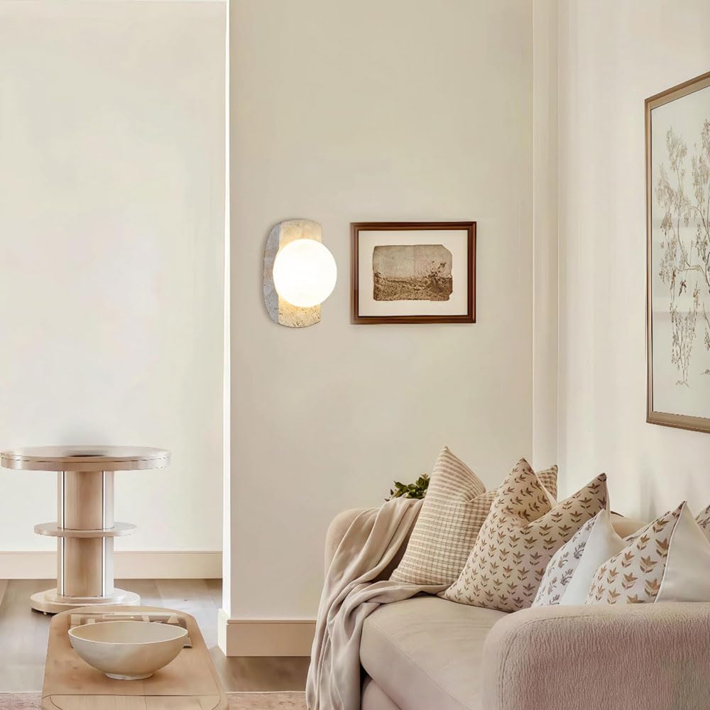 Lampada da parete con paralume in vetro a vite G9, applique in travertino giallo in stile industriale, lampada da parete con cablaggio fisso in pietra naturale, apparecchi di illuminazione dec