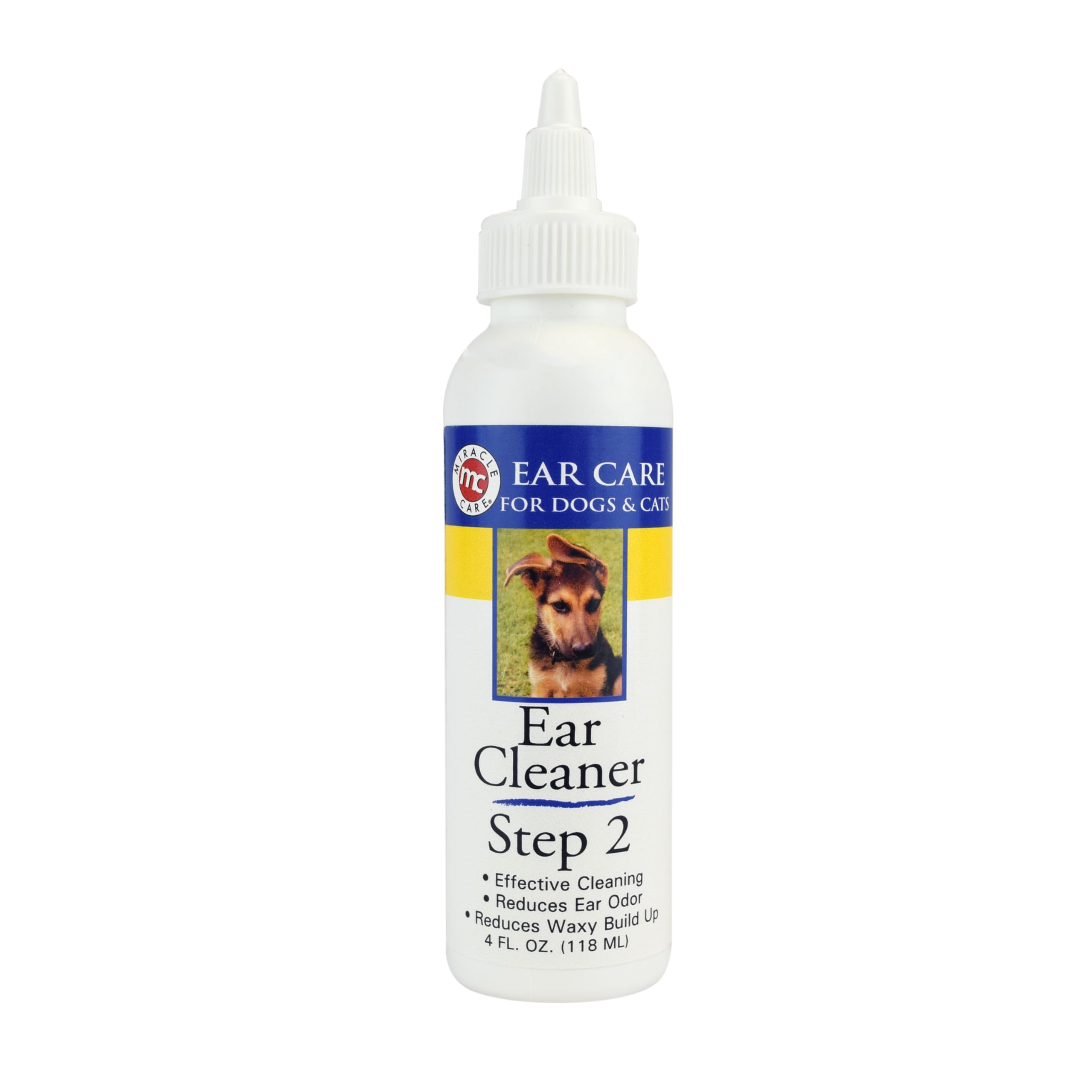 Miracle Care Ear Cleaner for Dogs and Cats, 4 Ounce, Reduces Ear Odor and Waxy Build Up, Gentle and Non Staining