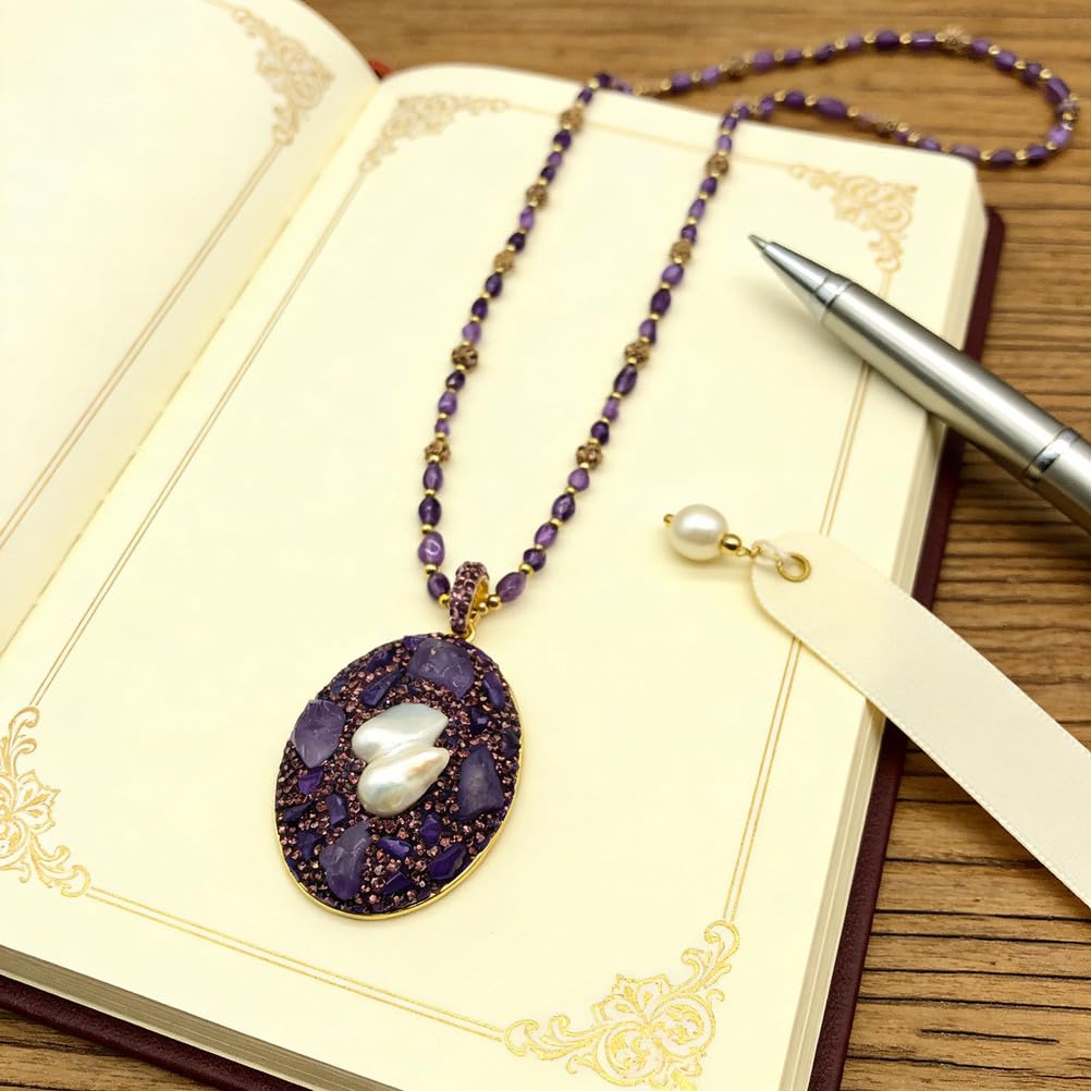 Collar de Amatista para Mujer, Colgante de Cristal Morado Natural para protección, energía Espiritual, Enfoque Tranquilo, meditación de Equilibrio de Chakras, Elegante Regalo