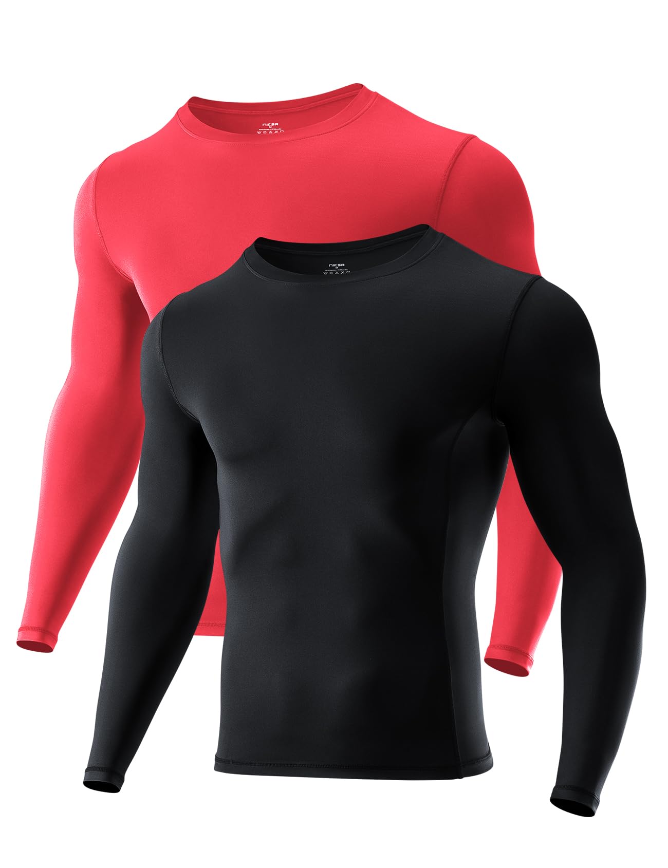 Niksa Kompressionsshirt Herren Langarm, Sportshirt Männer Atmungsaktiv & Schweißableitend, Funktionsshirt für Fitness, Laufen, Gym, Training (1er/2er Pack)