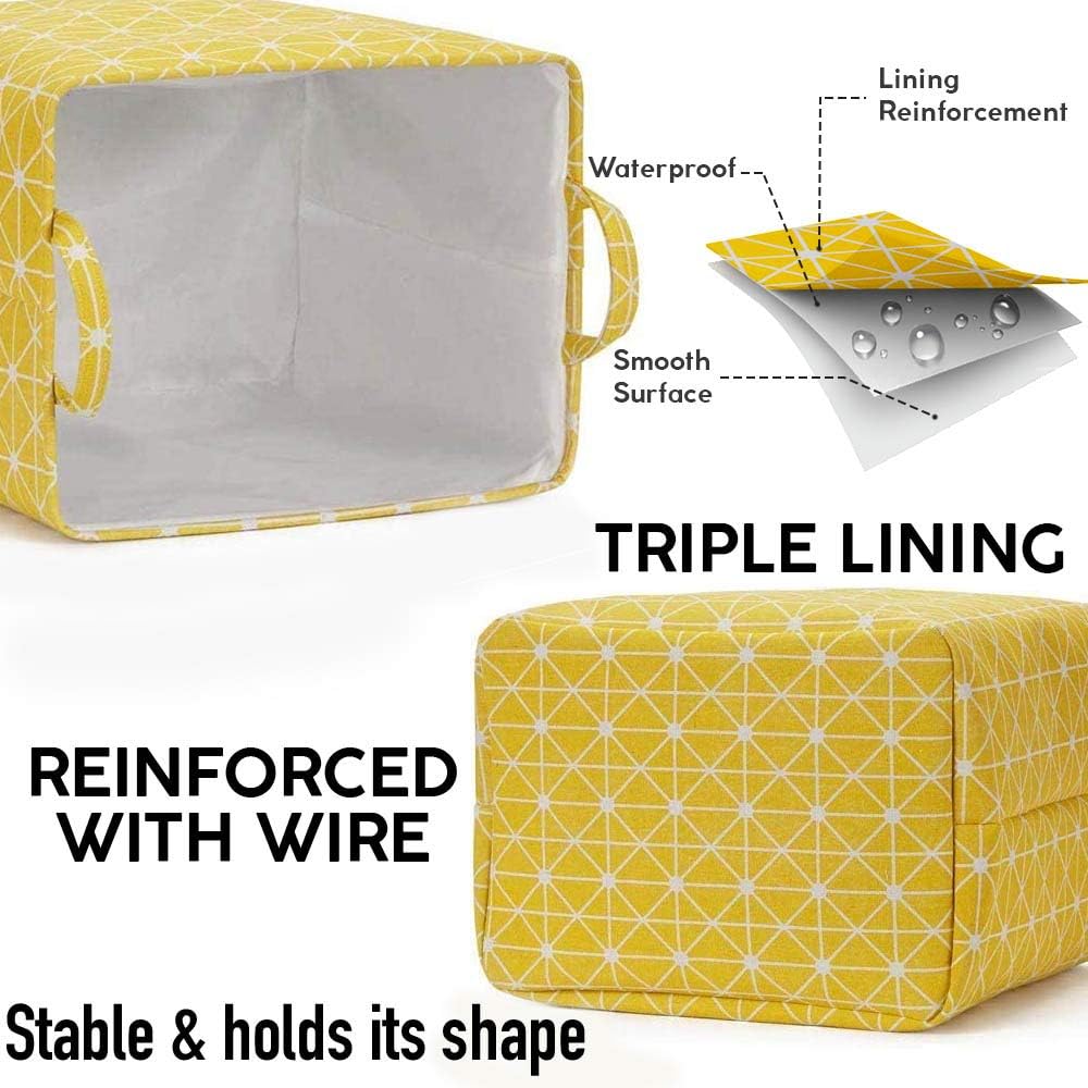 Every Deco Rectangular Storage Bin Laundry Basket with Handles Fold-able Collapsible Toys Clothes Books Magazines Arts and Crafts - 15.7" x 11.8" x 15.7" - Yellow Geometric