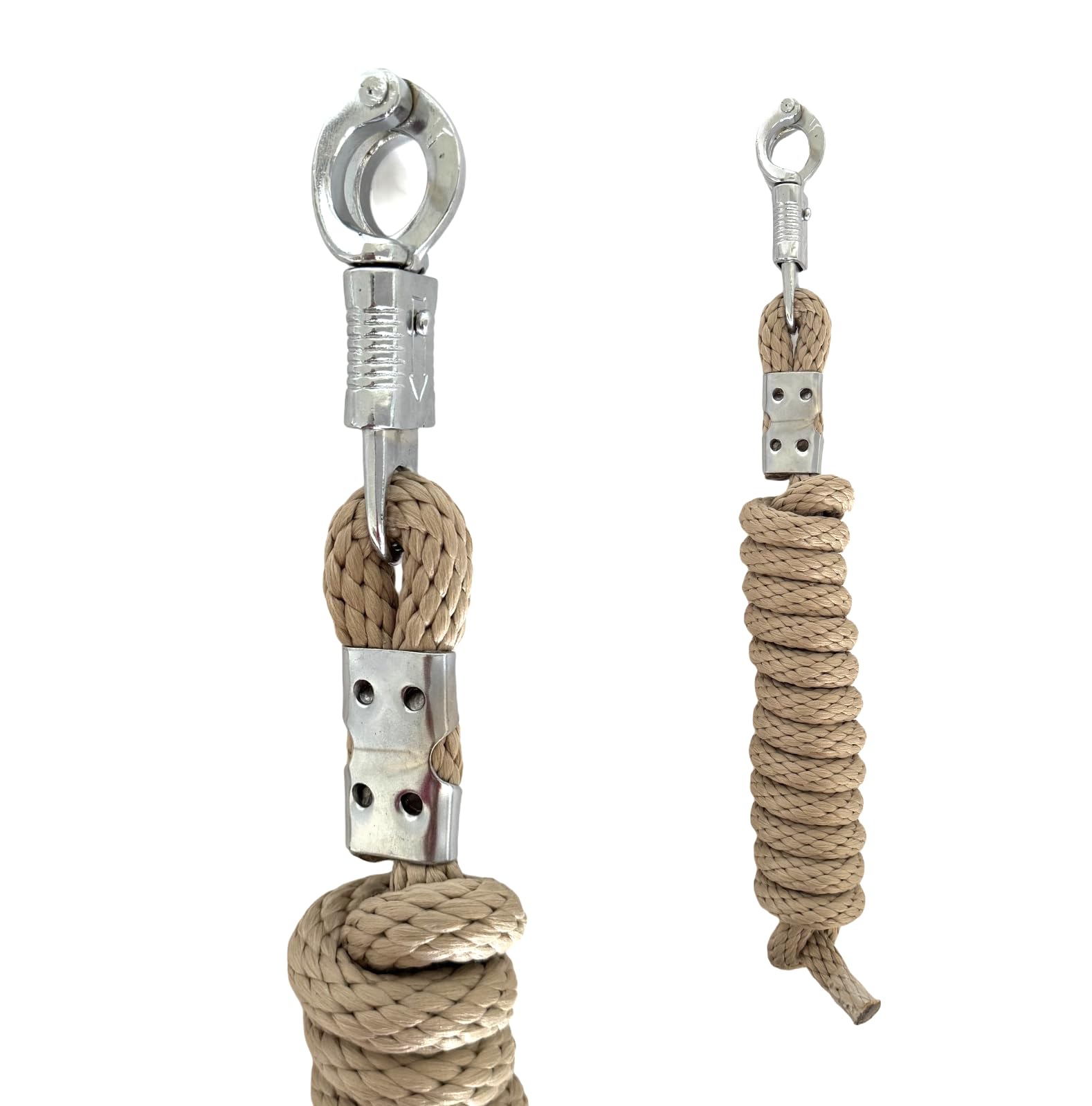 JA Horse Faux Fur Halter Lead Rope Set including Panic Hook Adjustable Horse Halter Horse Wooden Horse Tie Rope (Faux Fur Panic Hook Khaki - Image 3