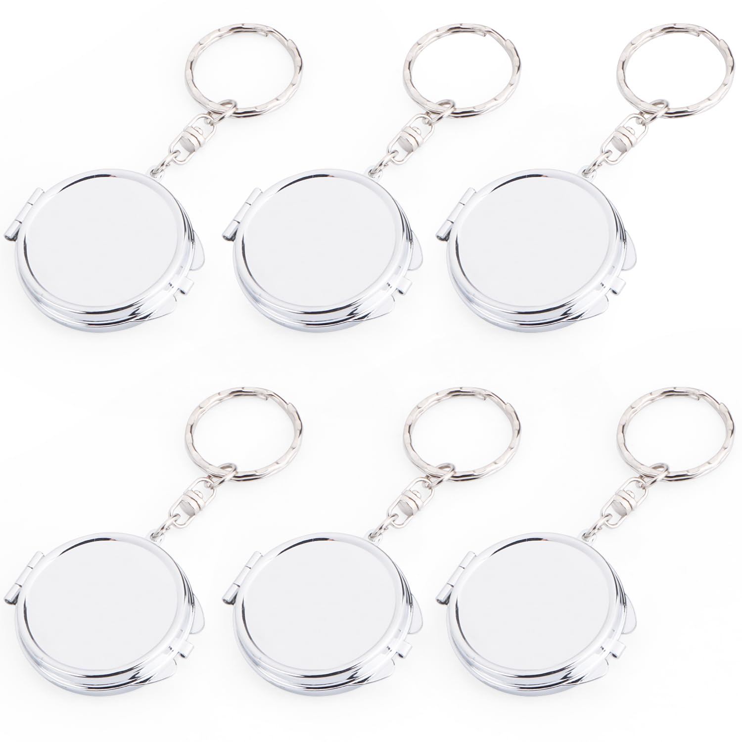6 Pcs Round Mirror Keychain Compact Double Sided Folding Key Chain Pendant Small Hand Held Mirror with Keyring for Women Girls