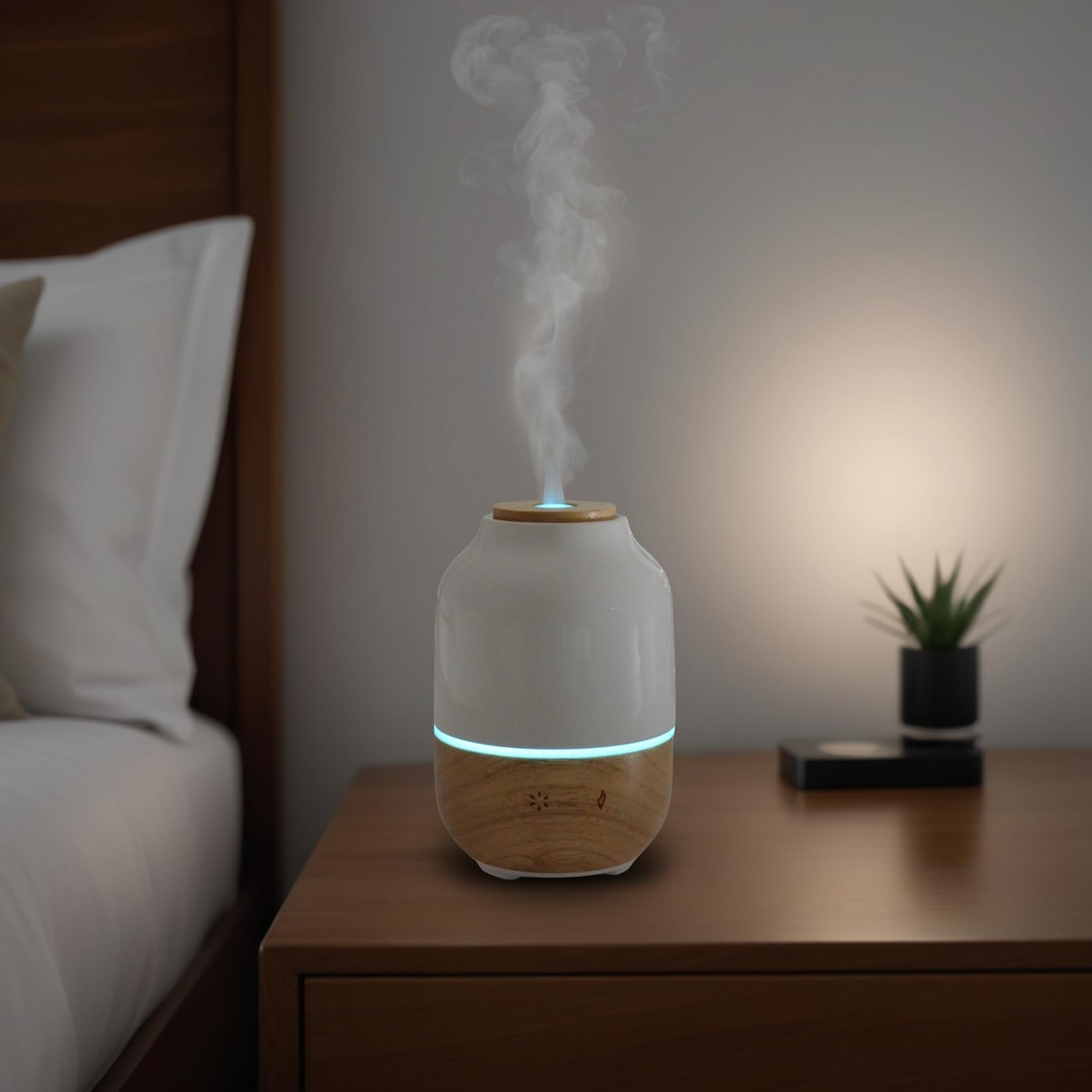Zen'Arôme - Difusor ultrasónico de aceites esenciales Purisia (hasta 40 m²) - Difusión en frío para aromaterapia - Modo continuo o alternado - Iluminación multifunción - Cerámica y madera