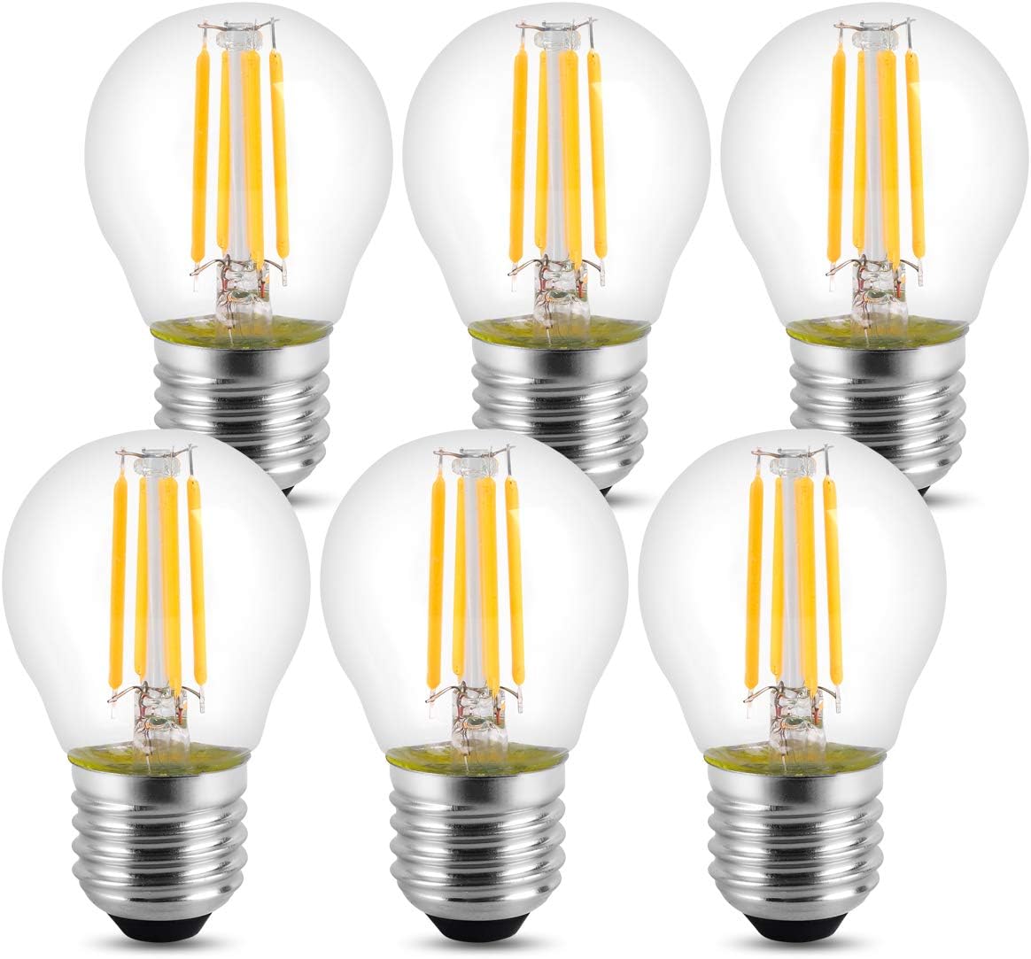 G45 E27 Led Filament Bulb, 4W (40W) Vintage Mini Globe Bulb, E27 Edison Screw Light Bulb, Warm White 2700K, 420LM, Non-dimmable - 6 Pack