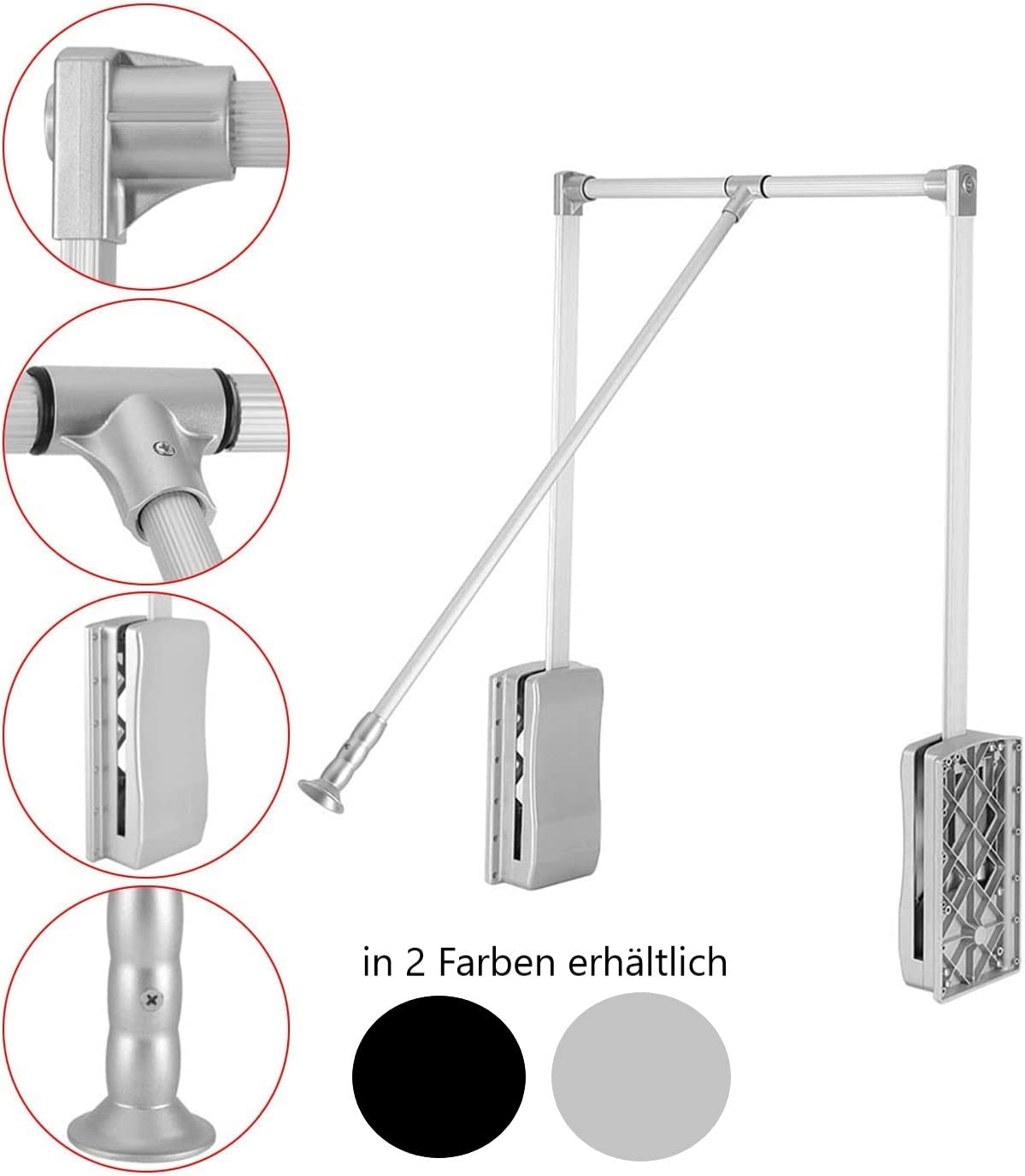 Produktbild von Ikea Pax Gedotec Kleiderlift Verstellbar Garderoben-Lift | 1 Stk Kleiderstange Ausklappbar | Go Up | Schwarz - Garderobenstange Breiten-verstellbar 930-1250 Mm | Kleider-Lüfter Klappbar | Wardrobelift Ikea Pax Kleiderstange